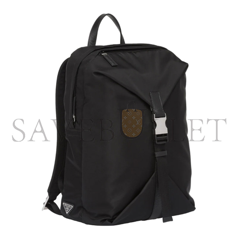 Pra*a black re-nylon and saffiano leather backpack 2vz028 (43*29*16cm)